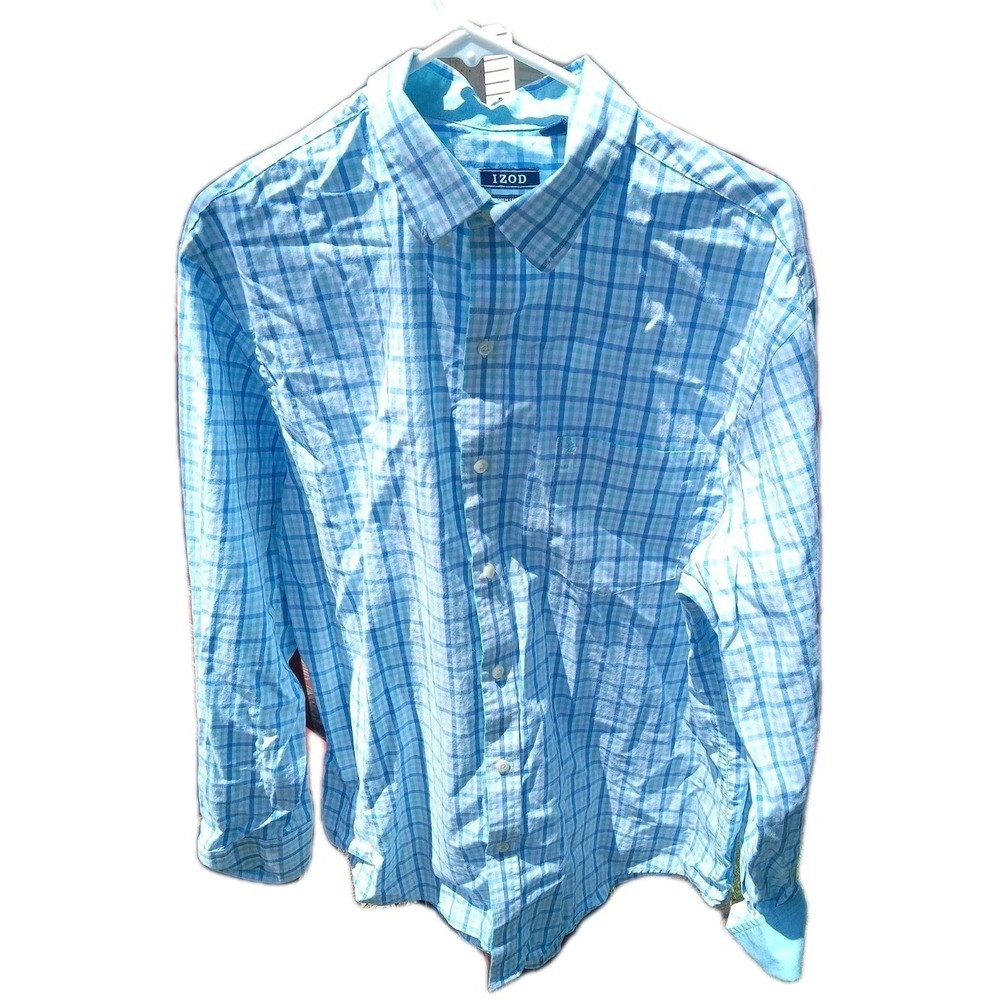 Izod XL Premium Essentials Stretch Men's Long Sleeve Button Front Shirt Blue